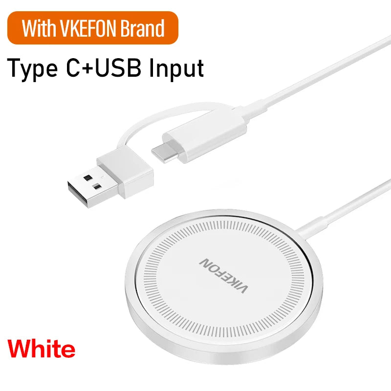 Magnetic 30W Wireless Charger Stand – Fast Charging Pad for iPhone 15/14/13/12 Pro Max, AirPods, USB-A Dock Station