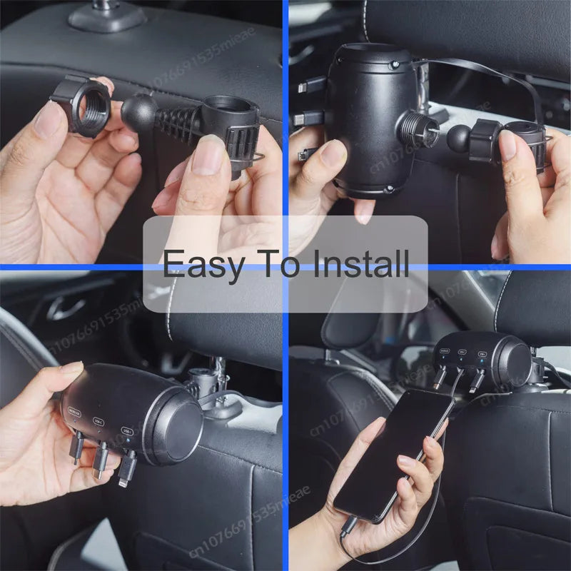 NEW Multi 3-in-1 Retractable Backseat Car Charging Station Box,36W Headrest USB Type-C Fast Car Charger for iPhone IPad,Samsung