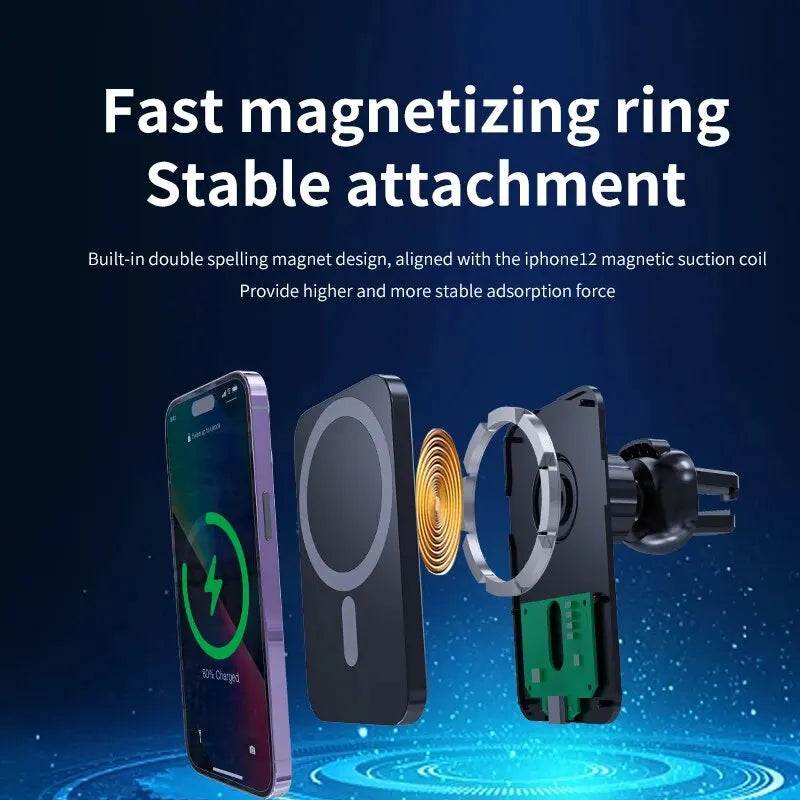 High-Speed 30W MagSafe Car Charger for iPhone 15–12 | Magnetic Wireless Mount with Premium Grip