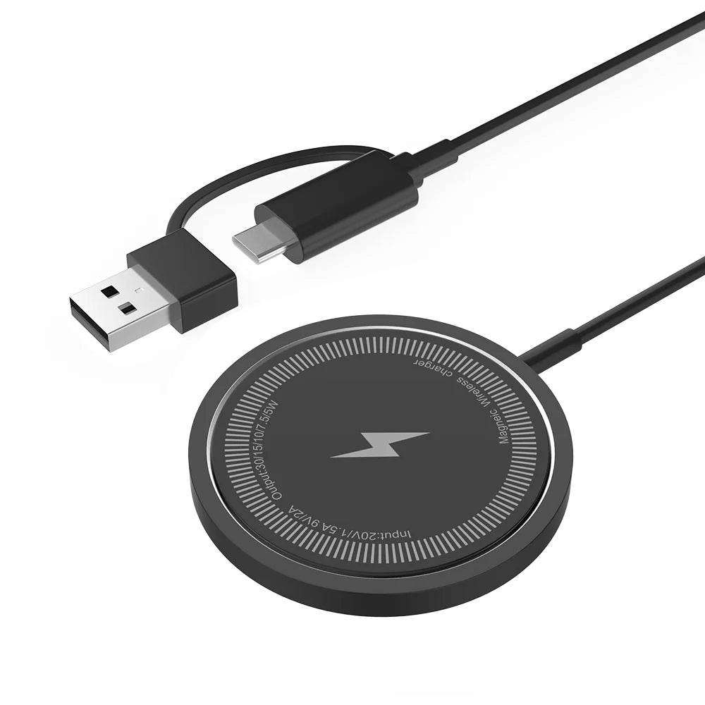 Magnetic 30W Wireless Charger Stand – Fast Charging Pad for iPhone 15/14/13/12 Pro Max, AirPods, USB-A Dock Station