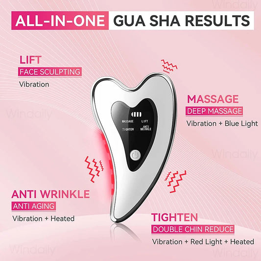 4-in-1 Electric Gua Sha Face Massager – Heated Vibration Facial Scraping Tool for Anti Wrinkles, Skin Lifting & Double Chin Reduction
