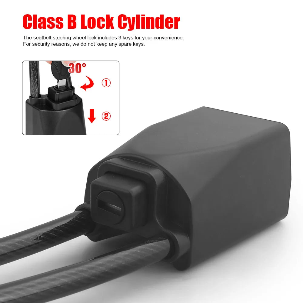 Universal Car Steering Wheel Lock with Seat Belt Socket – Anti-Theft Security Device