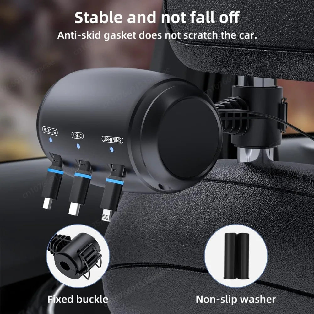 NEW Multi 3-in-1 Retractable Backseat Car Charging Station Box,36W Headrest USB Type-C Fast Car Charger for iPhone IPad,Samsung