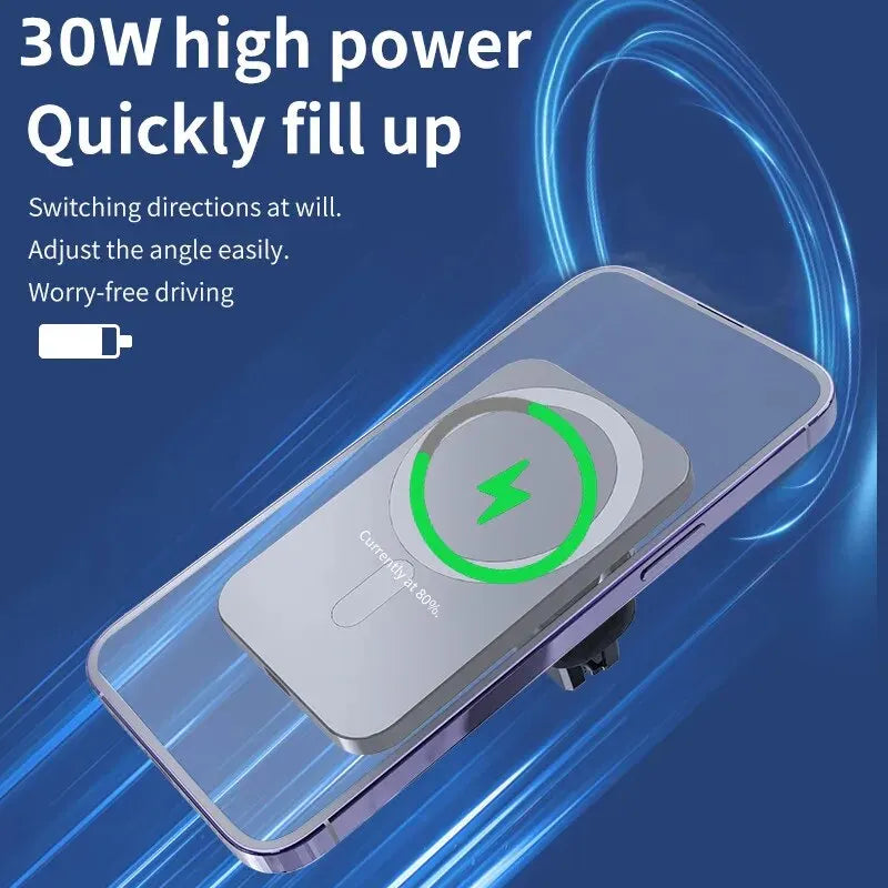 High-Speed 30W MagSafe Car Charger for iPhone 15–12 | Magnetic Wireless Mount with Premium Grip