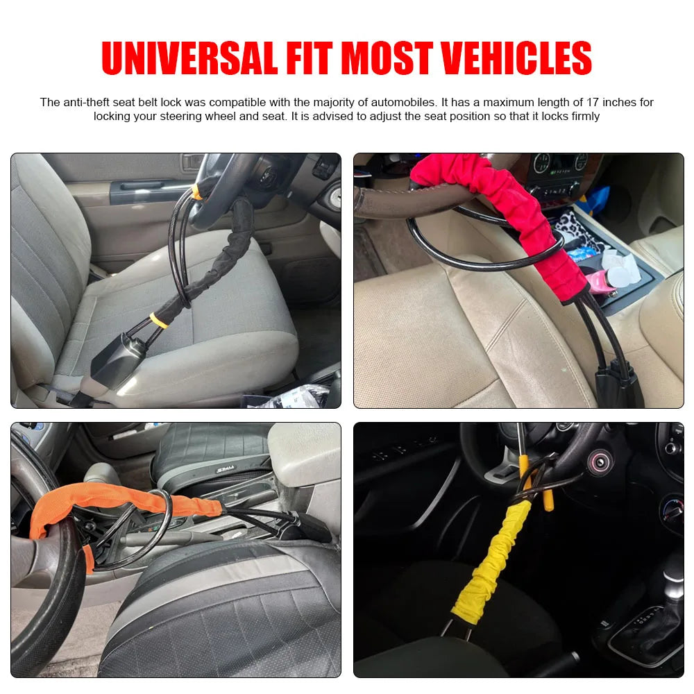 Universal Car Steering Wheel Lock with Seat Belt Socket – Anti-Theft Security Device
