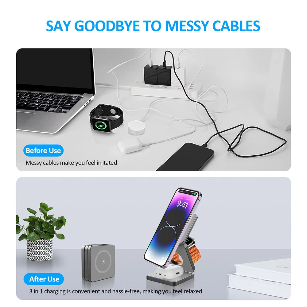 Magnetic Wireless Charging Station for iPhone 15/14/13/12 Pro Max Foldable Charger