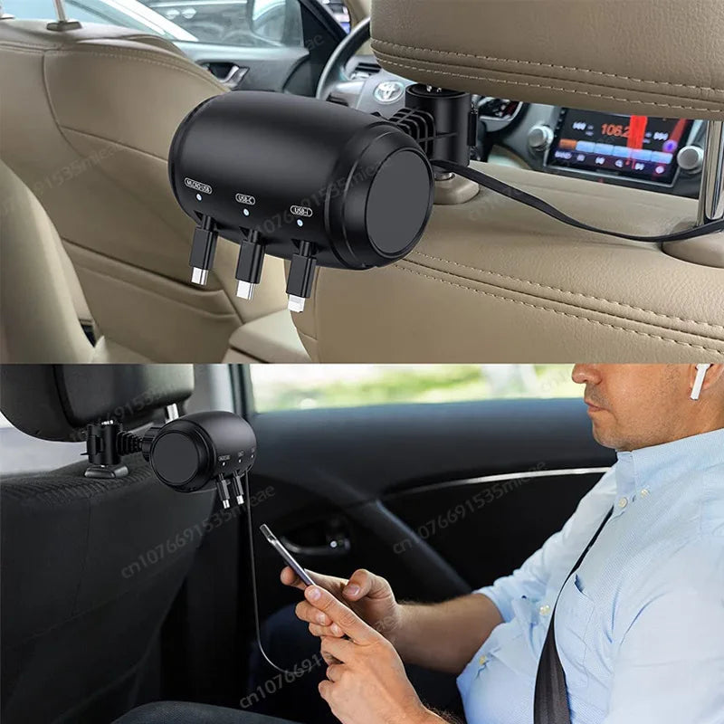 NEW Multi 3-in-1 Retractable Backseat Car Charging Station Box,36W Headrest USB Type-C Fast Car Charger for iPhone IPad,Samsung