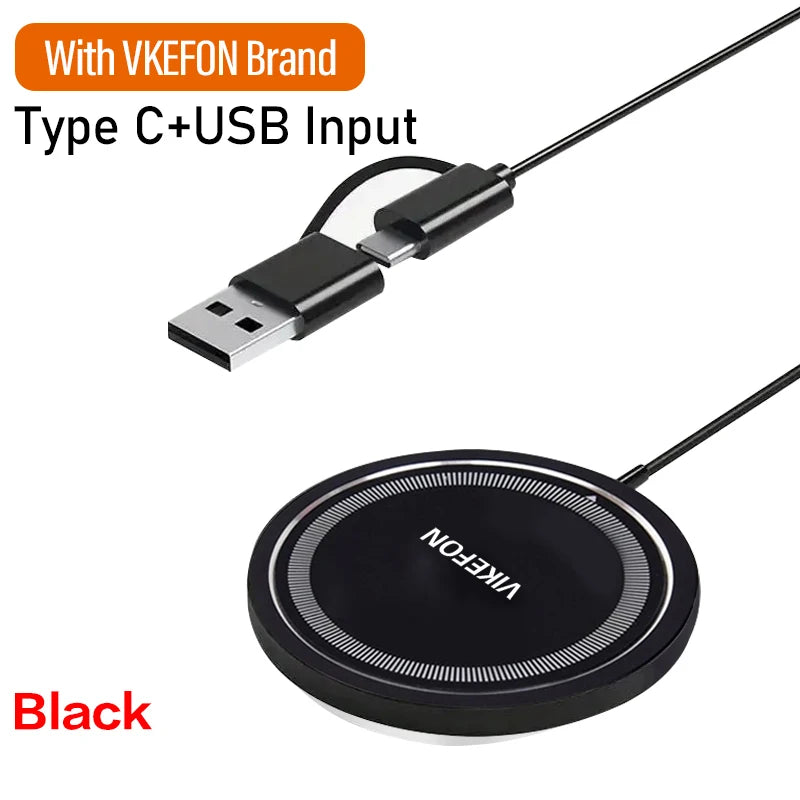 Magnetic 30W Wireless Charger Stand – Fast Charging Pad for iPhone 15/14/13/12 Pro Max, AirPods, USB-A Dock Station