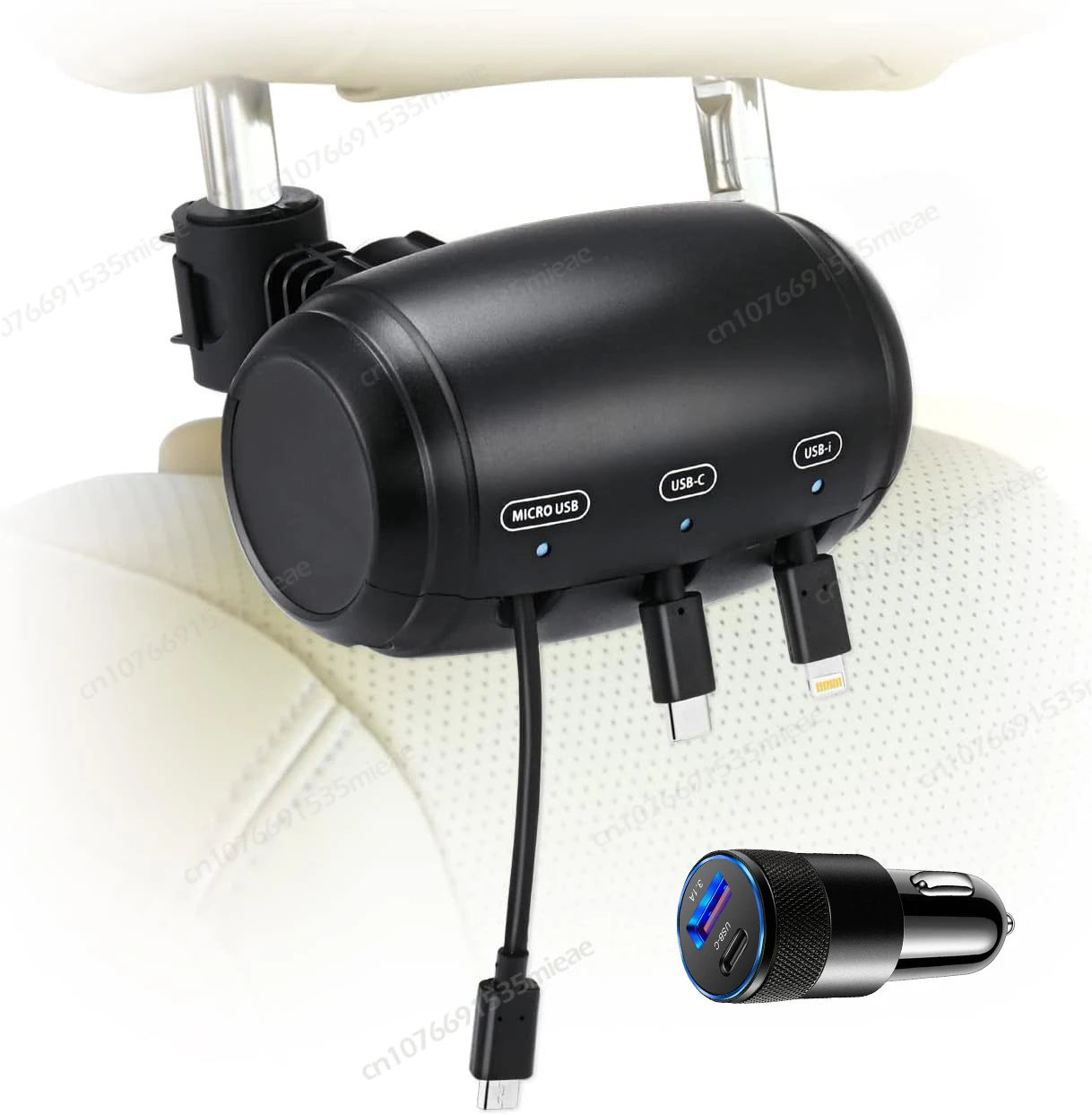 NEW Multi 3-in-1 Retractable Backseat Car Charging Station Box,36W Headrest USB Type-C Fast Car Charger for iPhone IPad,Samsung
