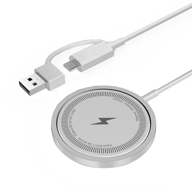 Magnetic 30W Wireless Charger Stand – Fast Charging Pad for iPhone 15/14/13/12 Pro Max, AirPods, USB-A Dock Station
