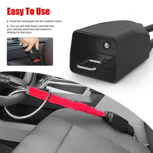 Universal Car Steering Wheel Lock with Seat Belt Socket – Anti-Theft Security Device