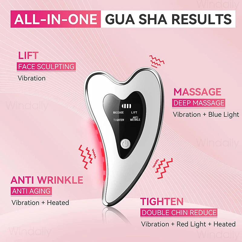 4-in-1 Electric Gua Sha Face Massager – Heated Vibration Facial Scraping Tool for Anti Wrinkles, Skin Lifting & Double Chin Reduction