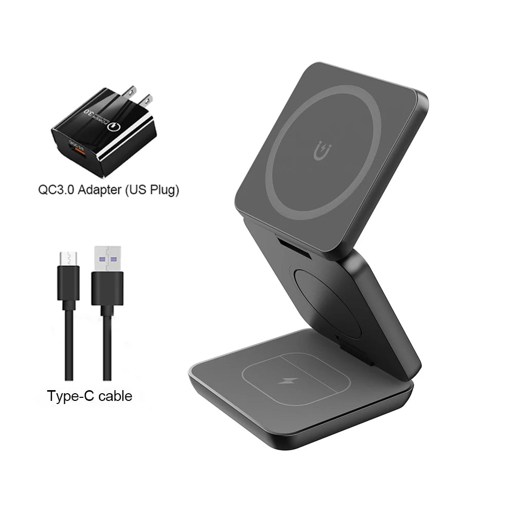 Magnetic Wireless Charging Station for iPhone 15/14/13/12 Pro Max Foldable Charger
