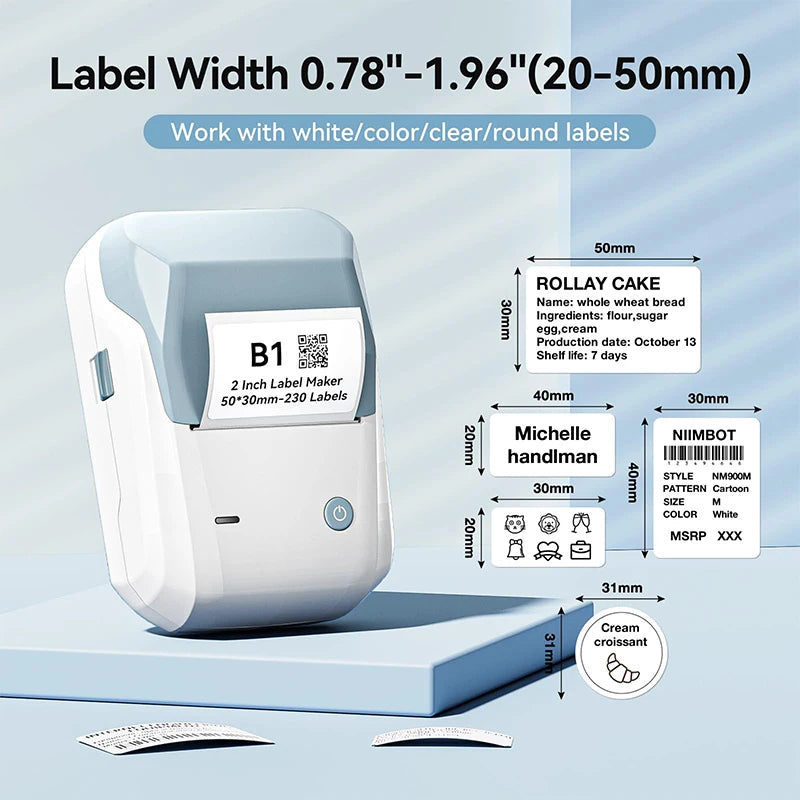 Niimbot B1 Portable Mini Thermal Label Printer Bluetooth Handheld Printer Pocket Label Self-adhesive Sticker Labeling Machine
