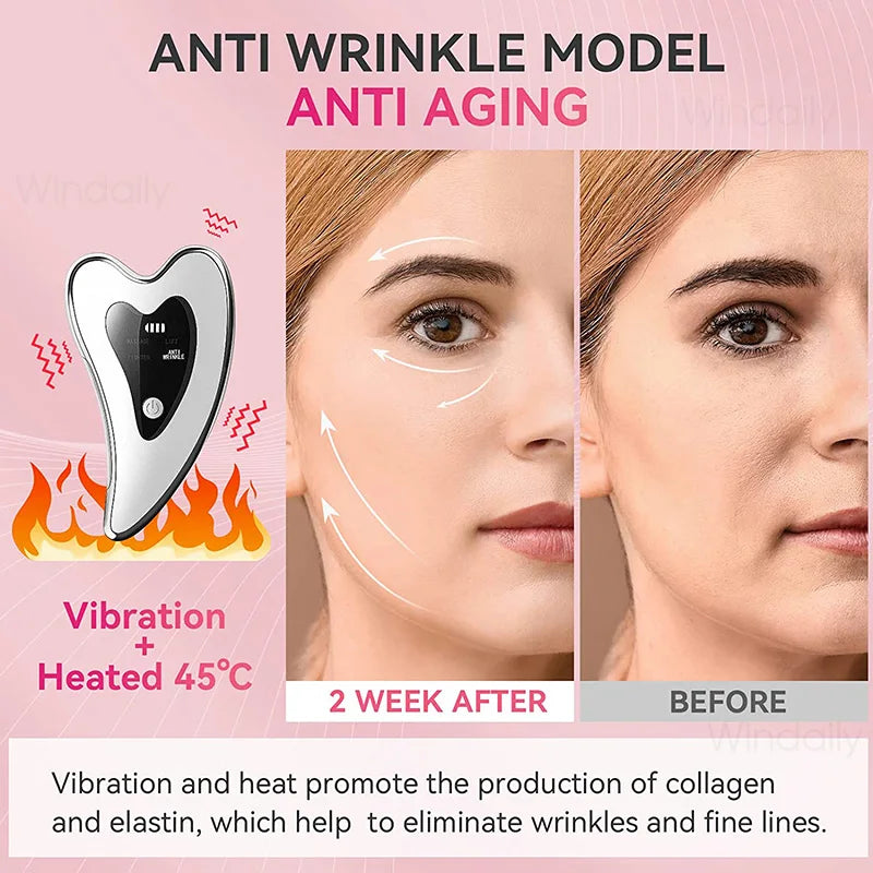 4-in-1 Electric Gua Sha Face Massager – Heated Vibration Facial Scraping Tool for Anti Wrinkles, Skin Lifting & Double Chin Reduction