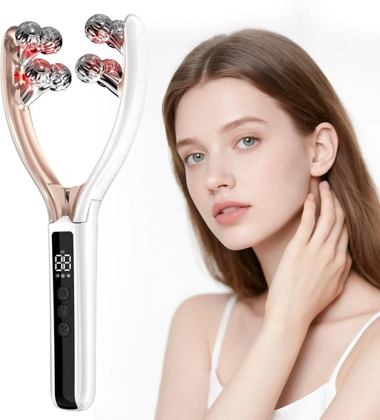 Facial Massager for Face and Neck V‑Shape Lifting Roller with Microcurrent Red Blue Light Therapy Vibrating Face Slimmer Device