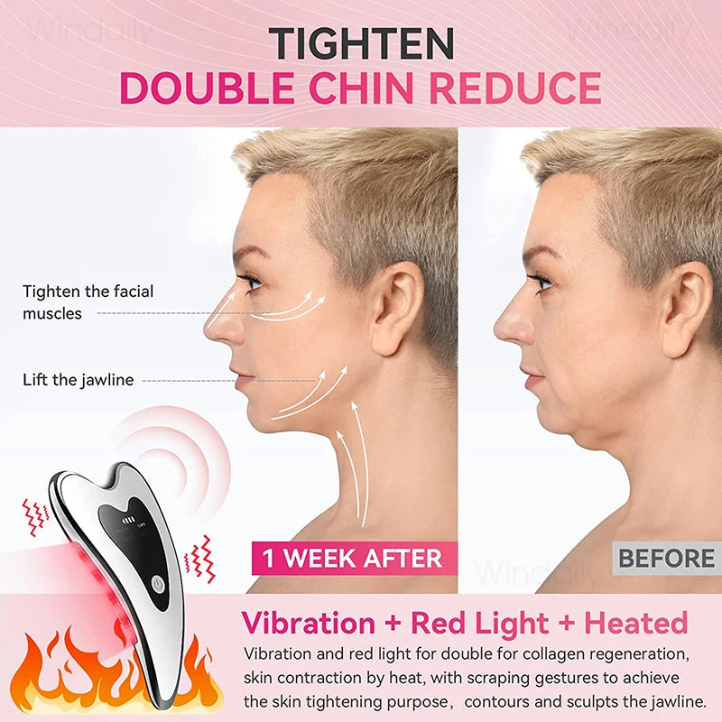4-in-1 Electric Gua Sha Face Massager – Heated Vibration Facial Scraping Tool for Anti Wrinkles, Skin Lifting & Double Chin Reduction