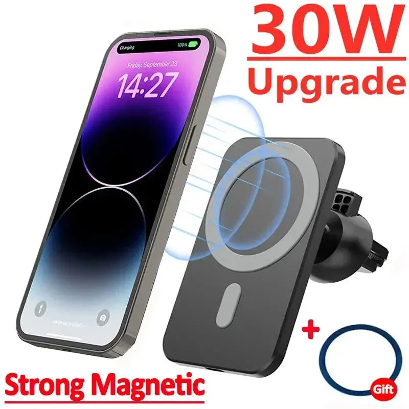 High-Speed 30W MagSafe Car Charger for iPhone 15–12 | Magnetic Wireless Mount with Premium Grip
