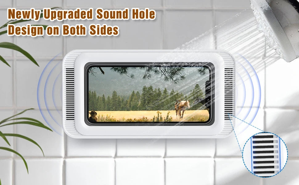 Shower Phone Holder Waterproof with Speaker Hole Screen touch Shower Phone Stand Case Mount for Bathroom Bathtub Kitchen Wall Mirror