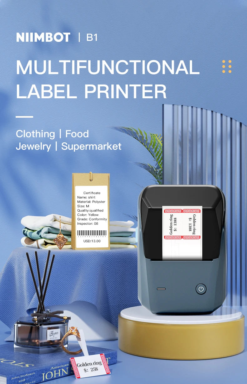 Niimbot B1 Portable Mini Thermal Label Printer Bluetooth Handheld Printer Pocket Label Self-adhesive Sticker Labeling Machine