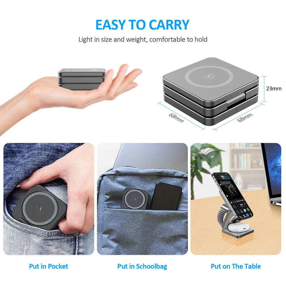 Magnetic Wireless Charging Station for iPhone 15/14/13/12 Pro Max Foldable Charger