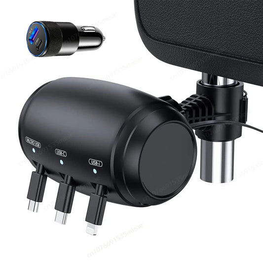NEW Multi 3-in-1 Retractable Backseat Car Charging Station Box,36W Headrest USB Type-C Fast Car Charger for iPhone IPad,Samsung