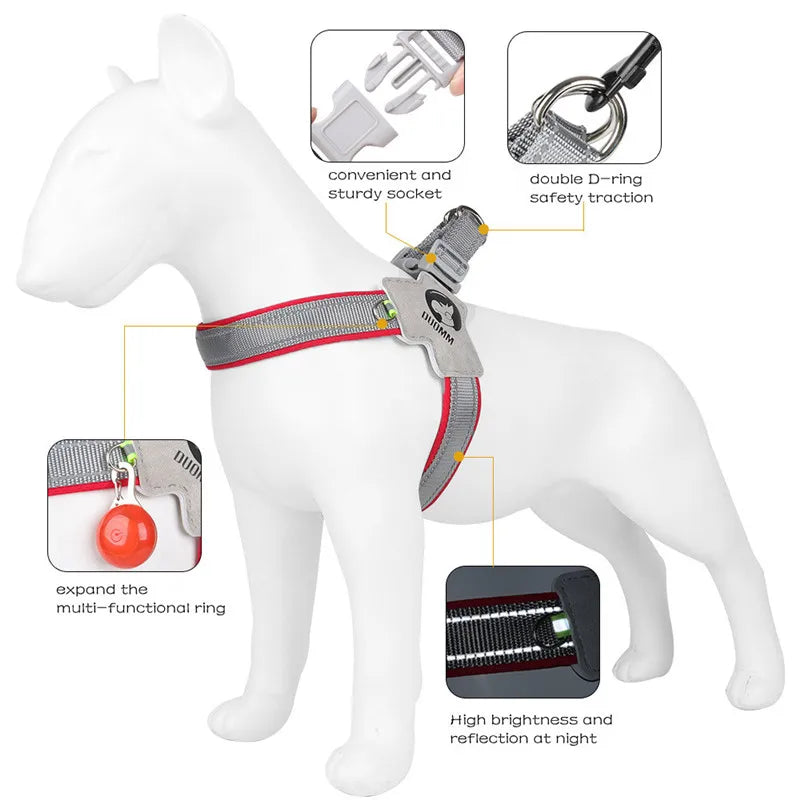 Adjustable Reflective Dog Harness Vest – Comfortable Mesh Chest Strap for Dogs & Cats