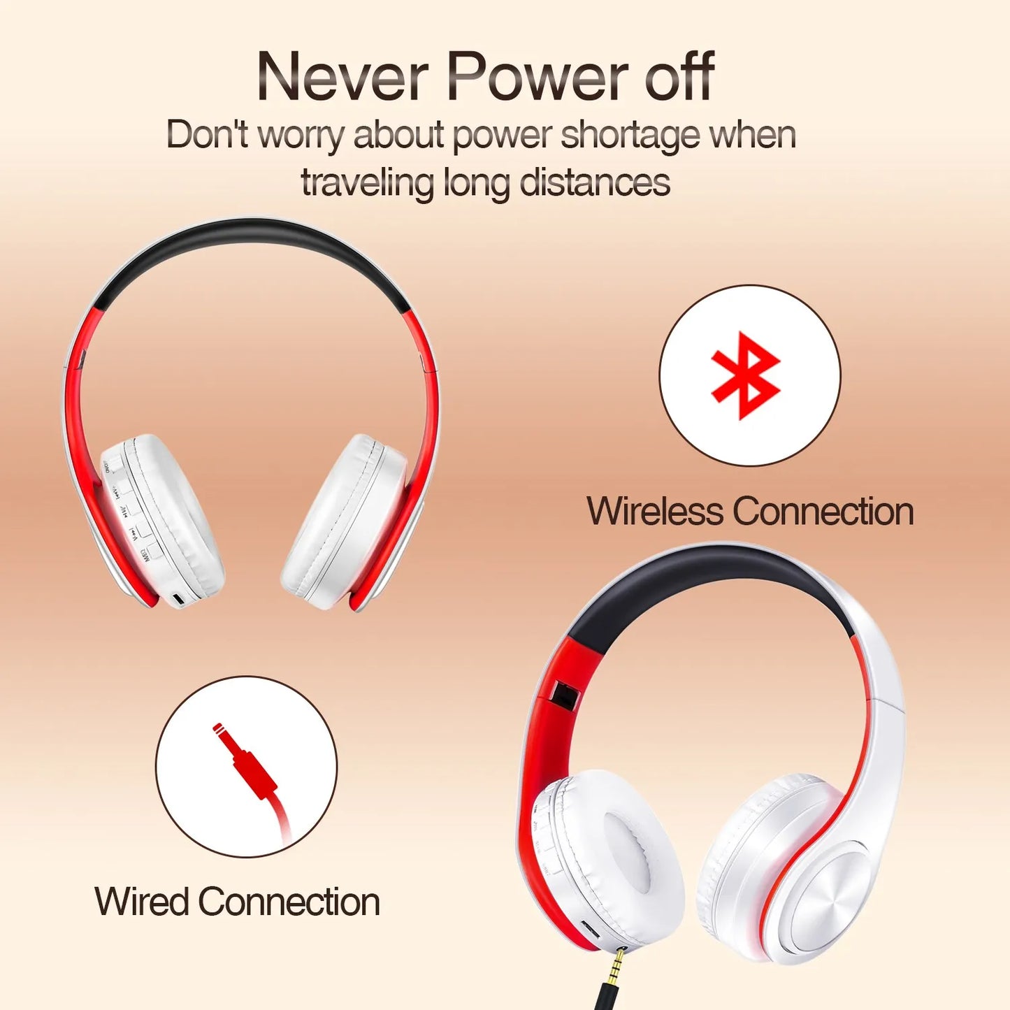 Wireless Bluetooth Headphones with Microphone – Stereo Headset MP3 Player & FM Radio