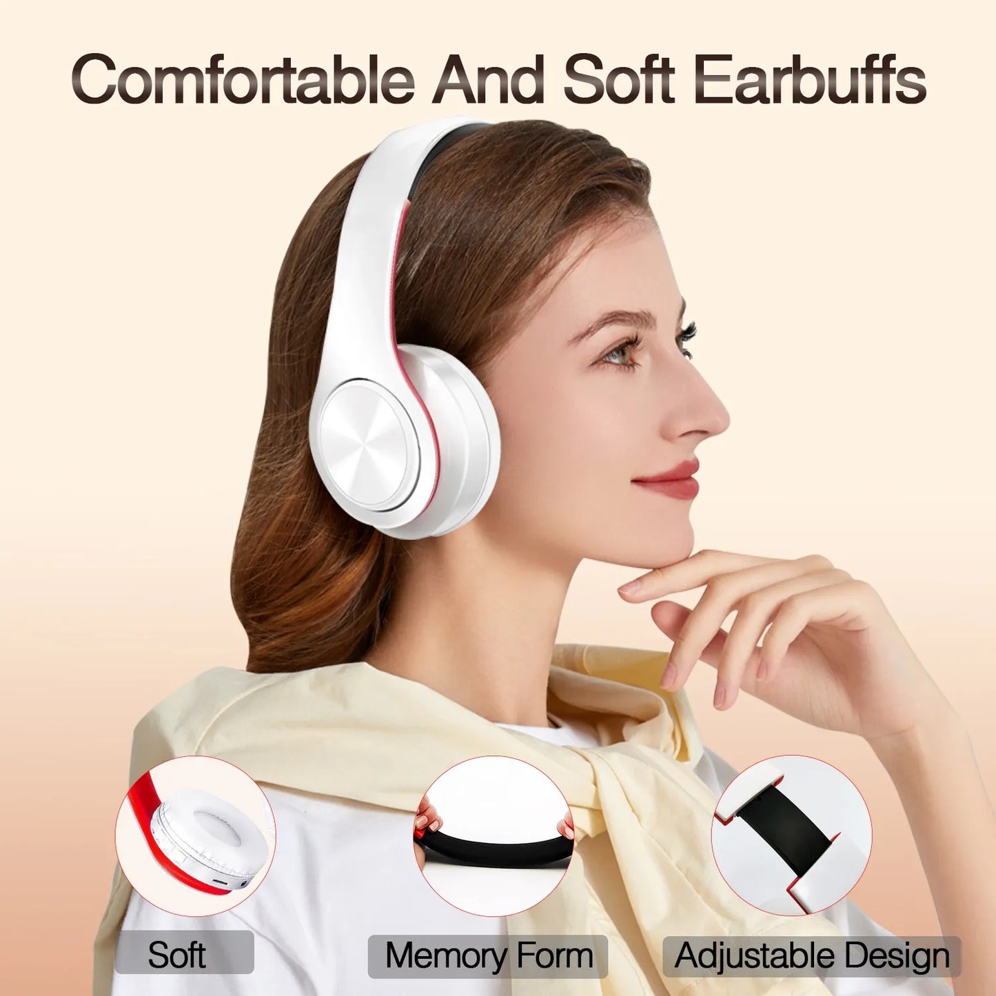 Wireless Bluetooth Headphones with Microphone – Stereo Headset MP3 Player & FM Radio