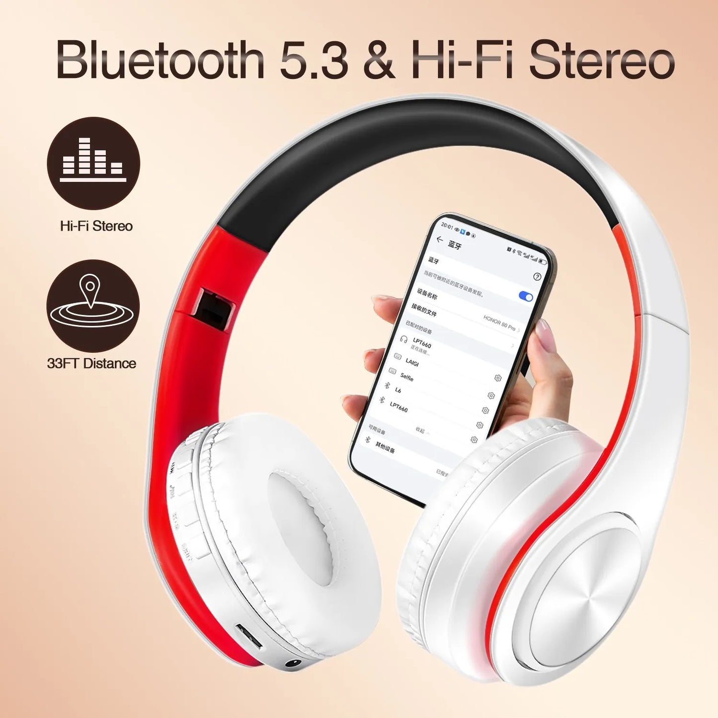 Wireless Bluetooth Headphones with Microphone – Stereo Headset MP3 Player & FM Radio