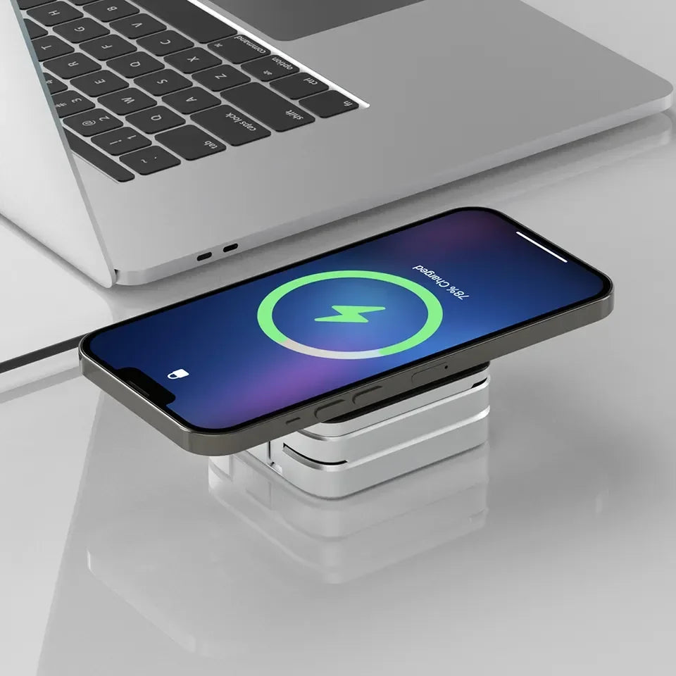 3 in 1 Magnetic Wireless Charger Foldable Stand Dock for iPhone 15/14, AirPods & iWatch – Travel Fast Charging Station for Apple & Samsung Galaxy S23