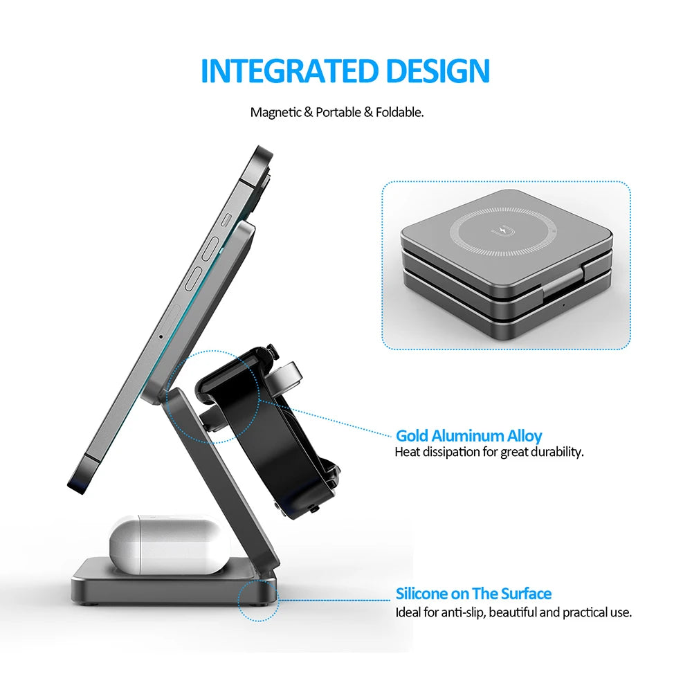 Magnetic Wireless Charging Station for iPhone 15/14/13/12 Pro Max Foldable Charger