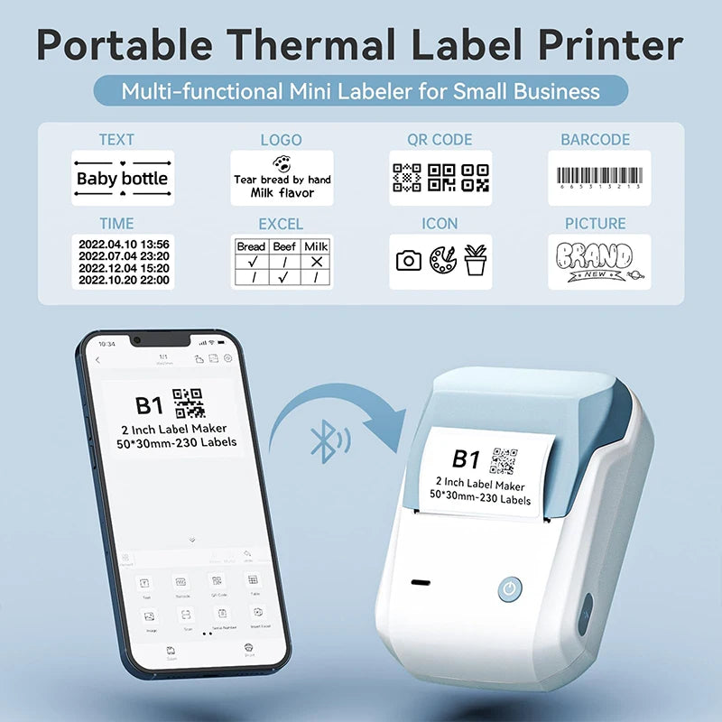Niimbot B1 Portable Mini Thermal Label Printer Bluetooth Handheld Printer Pocket Label Self-adhesive Sticker Labeling Machine