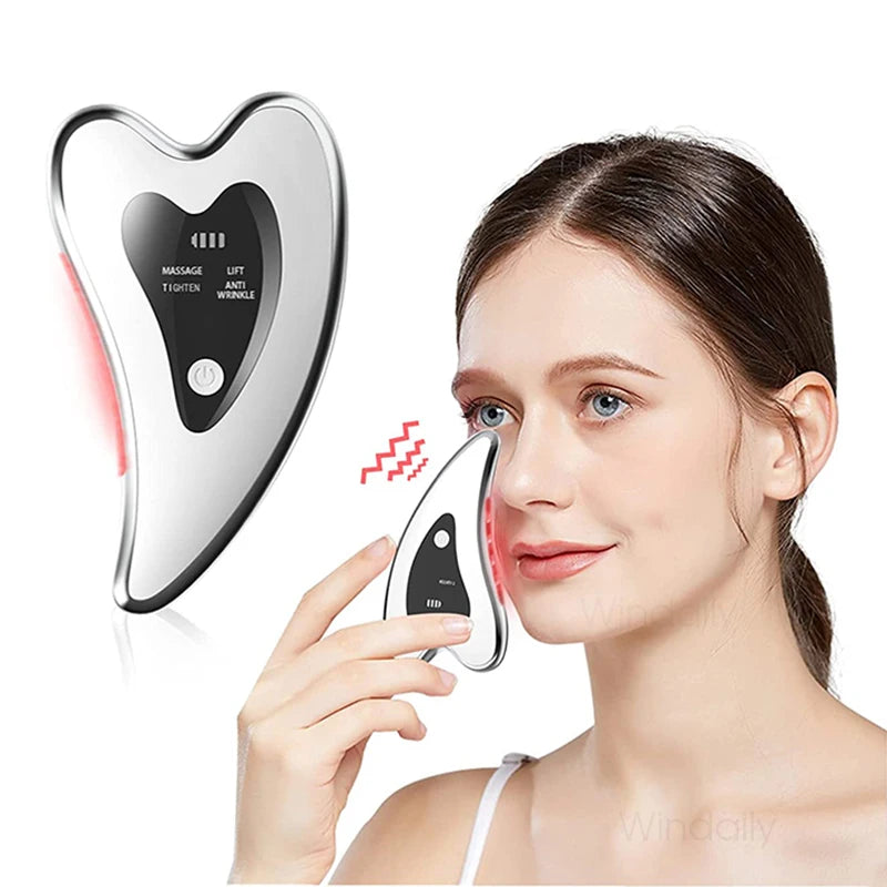 4-in-1 Electric Gua Sha Face Massager – Heated Vibration Facial Scraping Tool for Anti Wrinkles, Skin Lifting & Double Chin Reduction