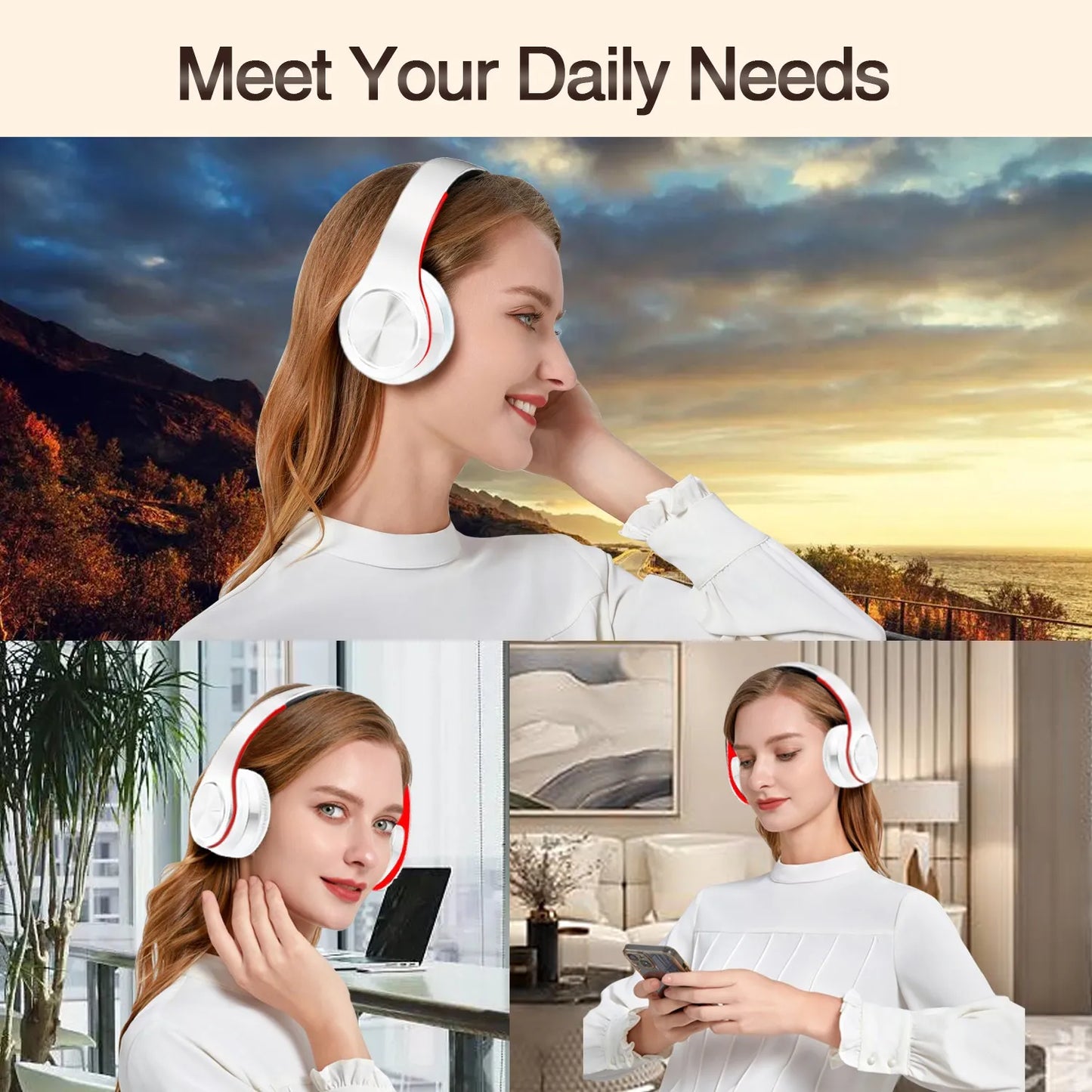 Wireless Bluetooth Headphones with Microphone – Stereo Headset MP3 Player & FM Radio